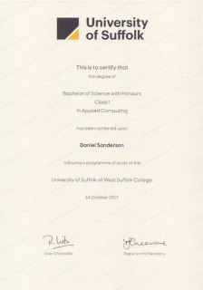First Class Bsc (Hons) Applied Computing Degree Certificate