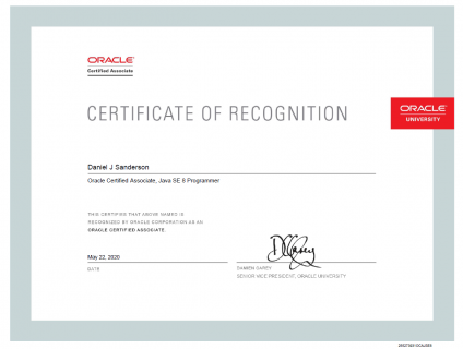 Java Oracle Certified Associate eCertificate
