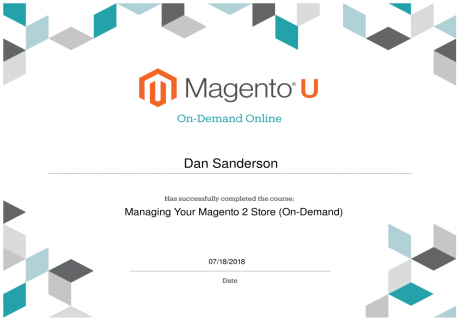 Magento 2: Managing Your Store Course Certificate